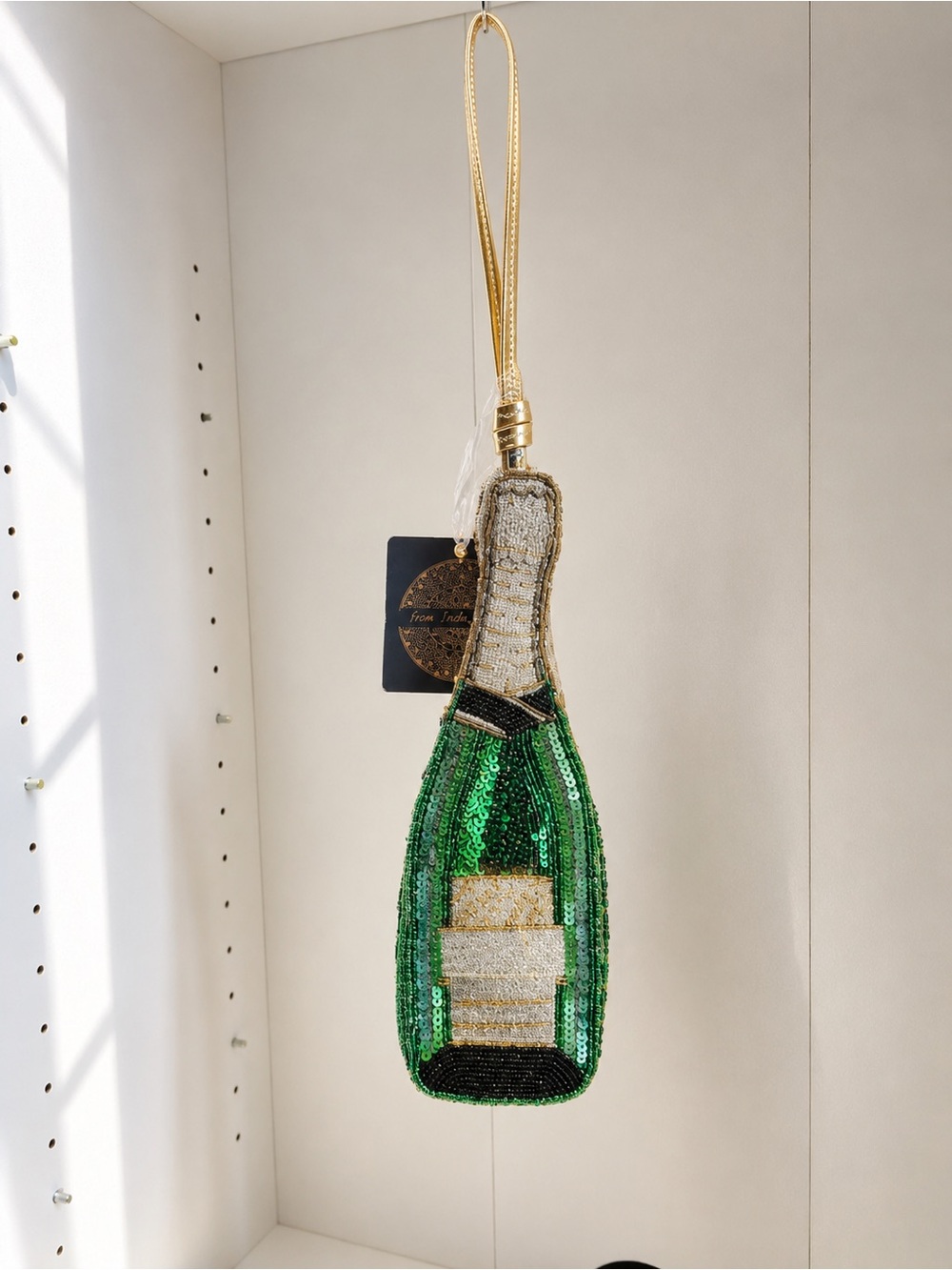 Champagne Bottle Beaded Wristlet/Clutch – Handcrafted in India ✨🍾